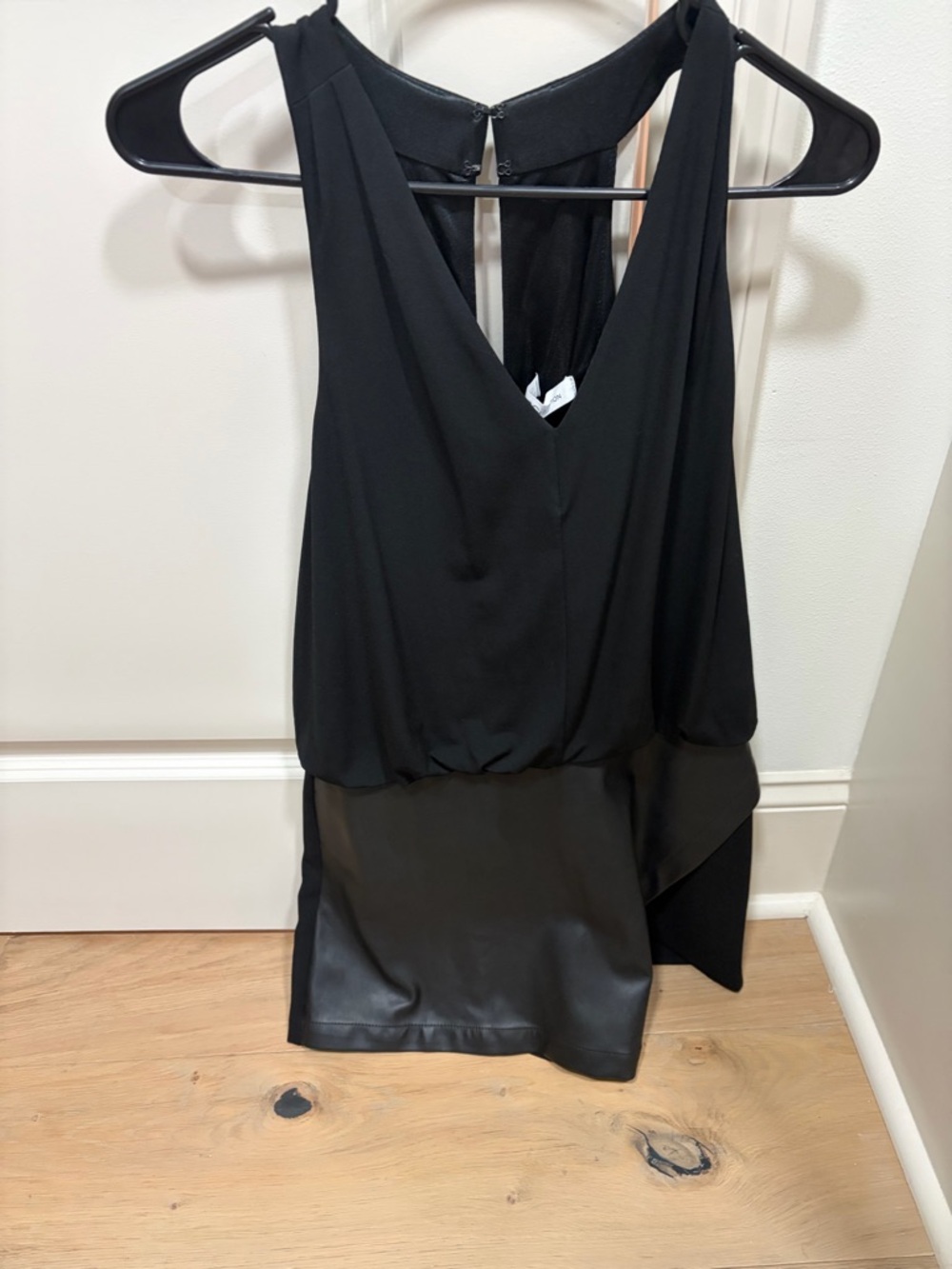 BCBGeneration Black Asymmetrical Mixed-Media Romper